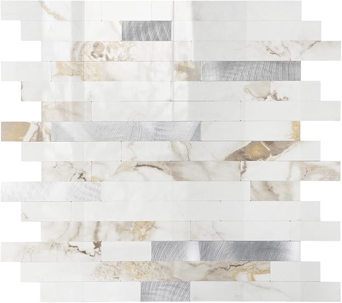 Yipscazo 2026 New Upgrade Peel and Stick Backsplash, Stick on Backsplash Tiles for Kitchen, Bathroom, Fireplace (10 Sheets, Polished White with Gold) by Yipscazo