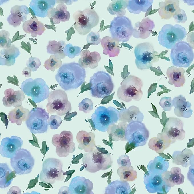 Blue Purple Watercolor Floral Peel and Stick Wallpaper, 17.3" x 472" Soft Pastel Flower Removable Vinyl Wallpaper, Waterproof Self-Adhesive Vintage Floral Contact Paper for Nursery Bedroom Cabinets by SOONAFTER