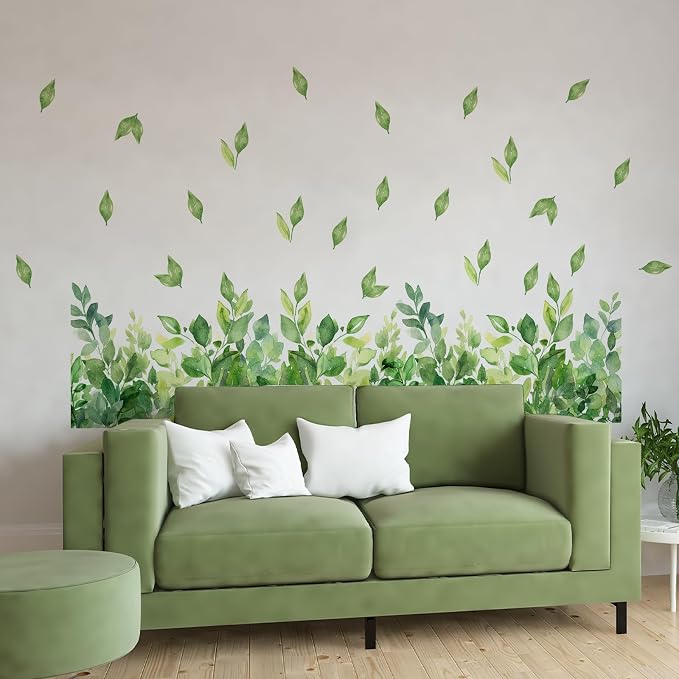 3 Pieces Green Leaves Wall Decals Vinyl Green Vines Wall Stickers Removable Art Murals Peel and Stick Leaves Decor for Girls Bedroom Living Room Nursery - Image 4
