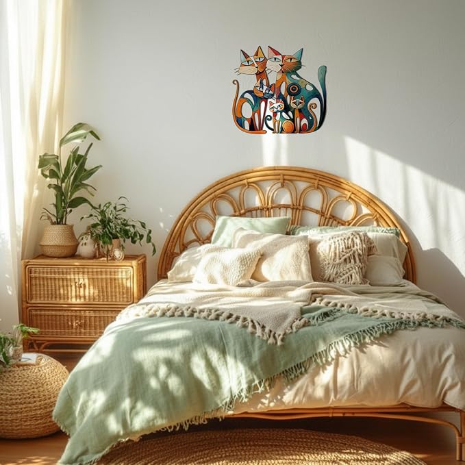 Wesiti Cat Wall Art Metal Decor 13.7x13 Inch Colorful Retro Mid Century | Iron Wall Sculpture, Cat Lover Gift, Bathroom Bedroom Kitchen Office Decor, Colorful Cat Pictures Artwork - Image 7