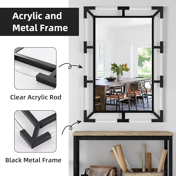 Chende Modern Black Wall Mirror Decor with Clear Acrylic and Metal Frame - Image 4