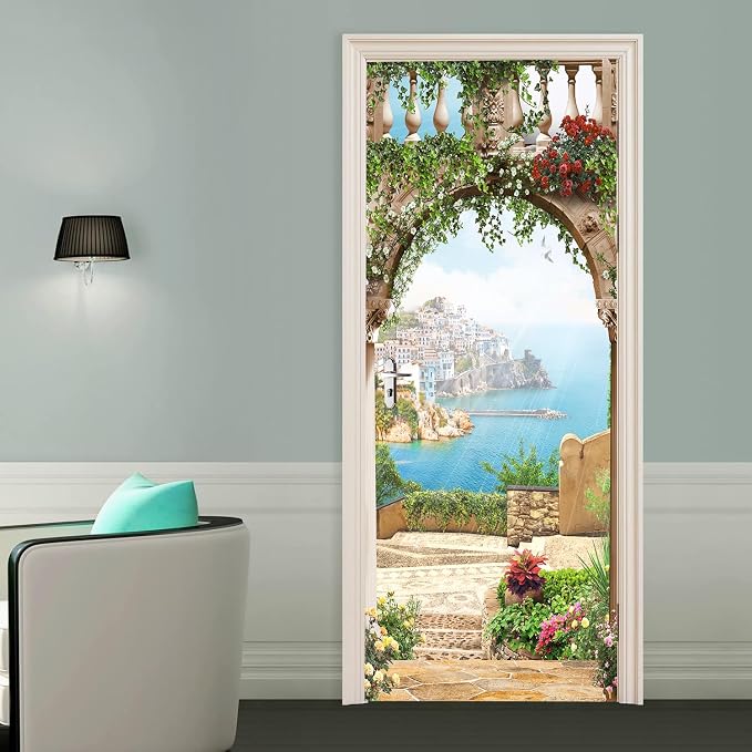 artfanke 3D Door Sticker Peel and Stick 33.5"x84.6" - Sea View Door Decal Wall Murals Wallpaper Waterproof for Home Decor (2 Sheets/Set) - Image 4