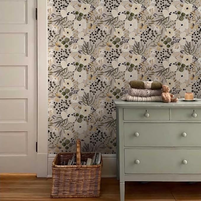 18"x236" Boho Cream/Brown Daisy Flower Peel and Stick Self Adhesive Wallpaper Removable Contact Paper Stick on Easy Peel Off Wall Paper for Kitchen Bedroom Bathroom Renter - Image 3