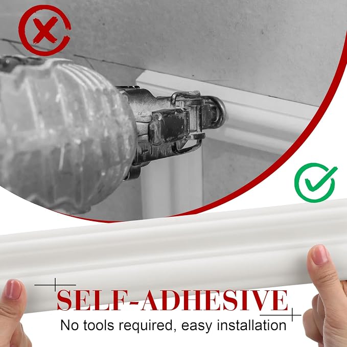 32.8ft x 2.36 Inch Flexible Peel and Stick Molding Trim for Wall, Baseboard, Backsplash, Tile Edge, Chair Rail, Mirror-self Adhesive Trim for Bathroom Wall Door Floor Corner Window, White - Image 4