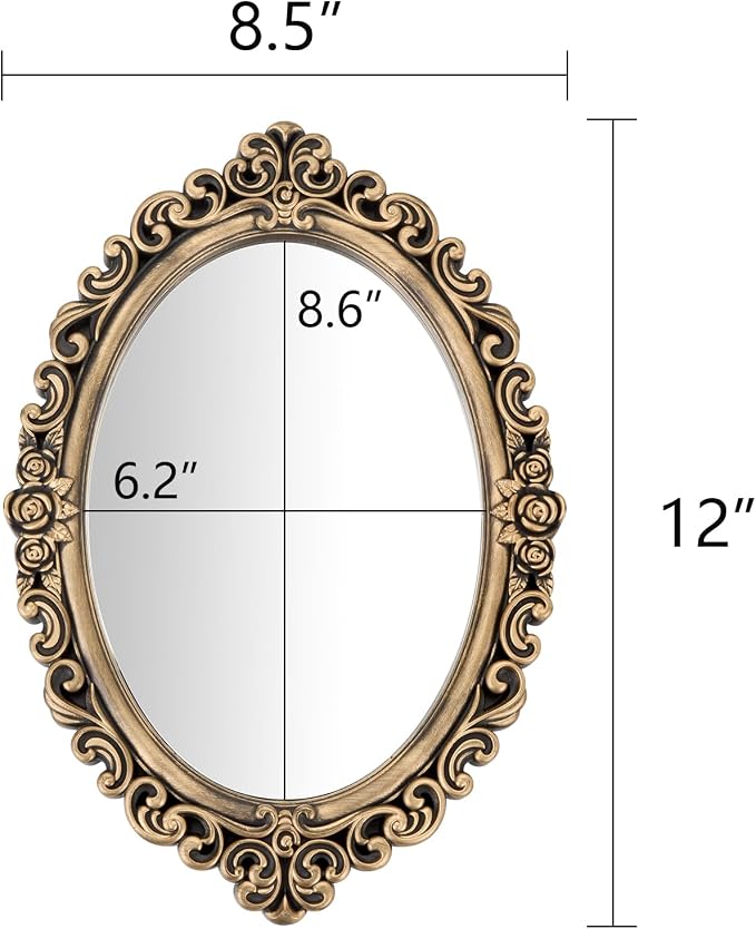 12x8.5 inch Vintage Oval Wall Mirror with Plastic Bronze Frame - Image 4