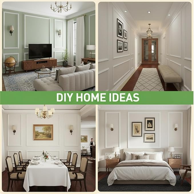 Peel and Stick Wall Molding, 3 Set Pre-Cut & Paintable Wainscoting Panels | Upgraded 1.37" Width, Lightweight & Ready-to-Assemble Molding Trim for Interior Wall Décor Living Room Bedroom Accent - Image 9