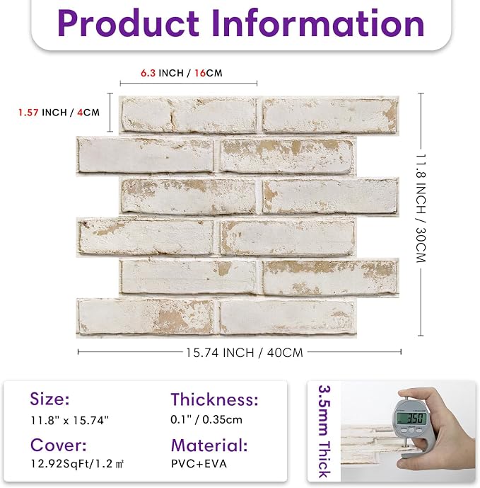 3D Peel and Stick Faux Brick Wall Panels 15.7" x 11.8" 10-Pack | Light Brown, Brick-Look Textured Sticker, Thin Lightweight PVC Self Adhesive Wall Tiles for Interior Decor, Cover 12.9 sq ft - Image 5