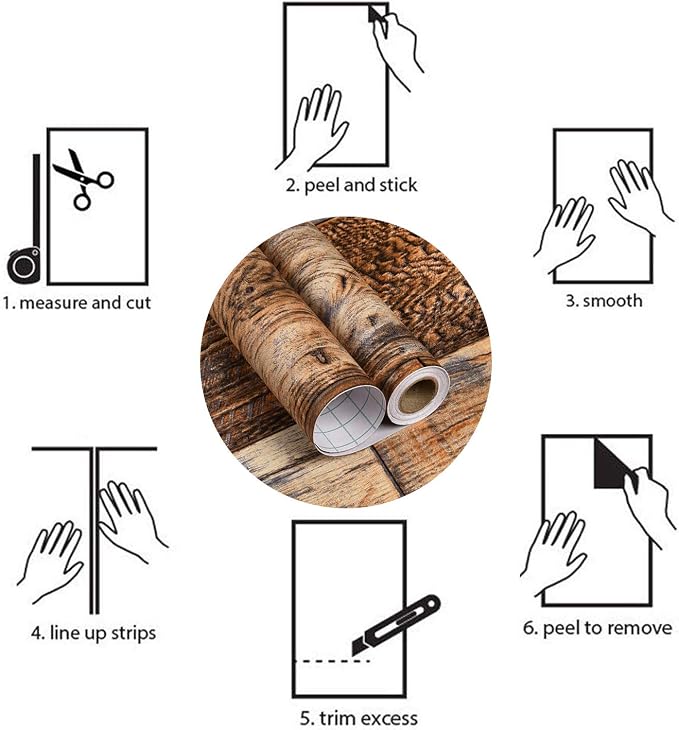 WENMER 17.71" x 197" Brown Wood Wallpaper Peel and Stick Wallpaper Wood Stick on Wall Paper Removable Contact Paper for Drawer Countertop Wall Cabinet Shelf Door - Image 7