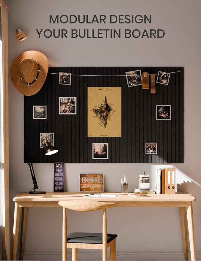 Fluxynara 36" x 24" Large Felt Bulletin Board, Black | 6 Pack Cork Board Alternative with 30 Safe Adhesive Tabs, Pin Boards for Wall Decor, Home, Office, Classroom,Dorm - Image 6