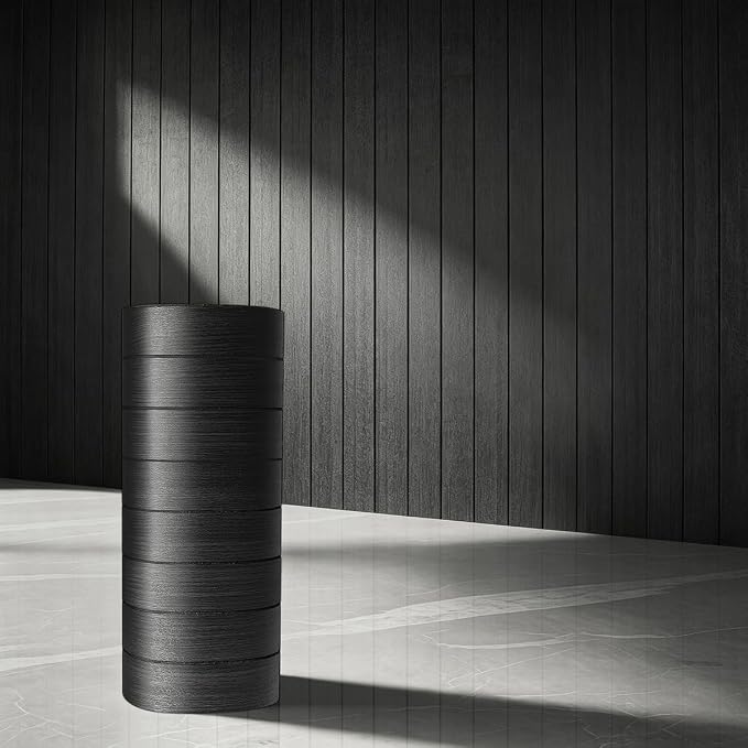 Self-Adhesive PVC Slat Wall Panels, Peel and Stick Wood Panels 118"x15.75", Thick Faux Black Oak Wood Grain Wallpaper Panels 3D Soundproof Wall & Ceiling Panels Decorativos para Pared Y019DS by WaveSpace