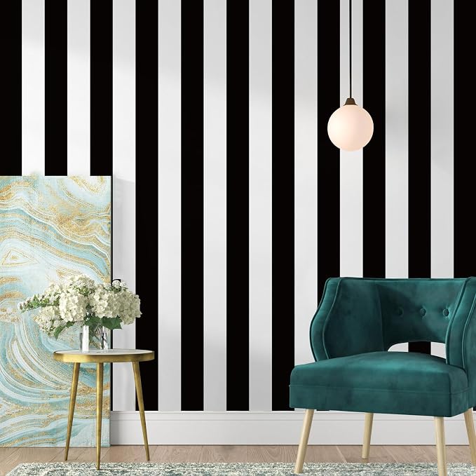 Jeweluck Black and White Striped Wallpaper Peel and Stick Wallpaper Vinyl | 17.7”x236.2” Striped Contact Paper Stripe Wallpaper Waterproof Removable Self Adhesive Wall Paper for Bathroom Decor Vinyl by Jeweluck