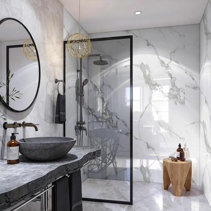 Marble Peel and Stick Waterproof Wall Paneling, 118" x 47" Carrara White Glossy Finish Self-Adhesive Backsplash Tile Vinyl Wall Panel for Kitchen Bathroom Wall Decor, Covers 38.75 Sq. Ft. - Image 6