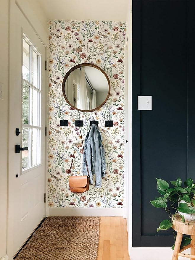 Orainege Vintage Floral Wallpaper Peel and Stick Wallpaper Self Adhesive | 16.9in x 196.8in Butterfly Wallpapers for Bedroom Bathroom Cabinets Decor Removable Vinyl Roll - Image 7