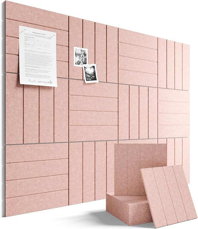 Fluxynara 48" x 36" Large Felt Bulletin Board, Pink | 12 Pack Cork Board Alternative with 60 Safe Adhesive Tabs, Pin Boards for Wall Decor, Home, Office, Classroom,Dorm by FLUXYNARA