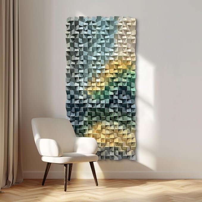 LIUZEYUE Wooden Wall Art, Layered Color Bands, Geometric Art | modern wood wall decor; blue gray and sage, broad blank-wall coverage; dining nook vertical blank-wall decor; 23.6 x 47.2 in - Image 6