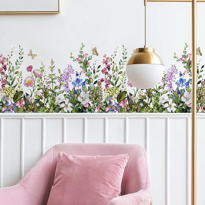 4 Pieces Flowers Wall Decals Vinyl Flowers Wall Stickers Removable Floral Murals Peel and Stick Colorful Flower Decor for Girls Bedroom Living Room Nursery (Vibrant) by Incholl