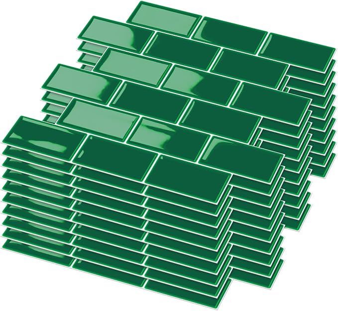 Joysticky 10-Sheet Peel and Stick Backsplash, 12" * 12" Laser Crystal Texture Stick on Tiles Backsplash for Kitchen & Bathroom，Thicker Design Peel and Stick Wall Tiles (Green) by Unknown