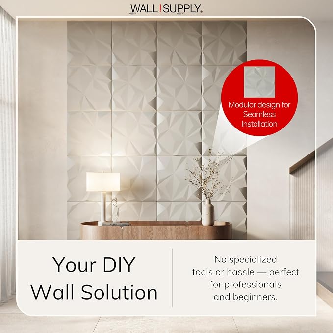 Wall!Supply 3D Geo Lite Wall Panels, 12-Pack, Cashmere | Lightweight XPS Foam, Wallpaper Alternative, Easy DIY Installation, Covers 32.29 Sq Ft, for Living Room, Bedroom, Office - Image 2