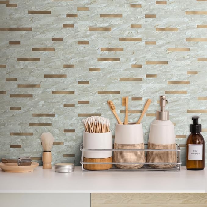 AULIGET 20 Sheets Faux Stone Peel and Stick Backsplash, Light Brown Marble Look PVC Wall Tiles Stick on Backsplash for Kitchen - Image 5
