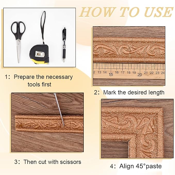 CRASPIRE 90x1.8in Peel Stick Foam Crown Molding Baseboard Trim Bronze Self Adhesive Flexible Mirror Wallpaper Sticky Border 3D Wall Edging Lines Base Baseboard for Hotel Home DIY Decoration - Image 5