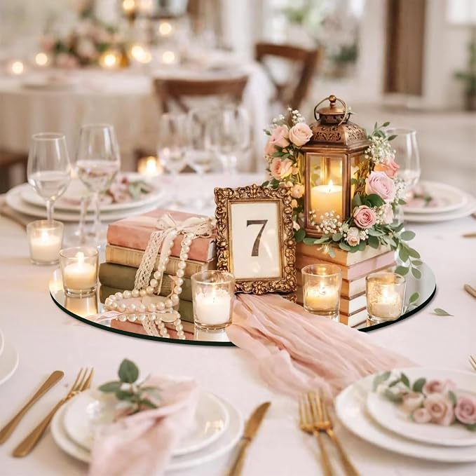 12PCS Round Mirror Centerpieces for Tables Decorations, 10" Acrylic Mirror Trays Plates for Centerpieces, Circle Mirror for Candle Plates Mirrors for Table Centerpieces Wedding Decorations - Image 3
