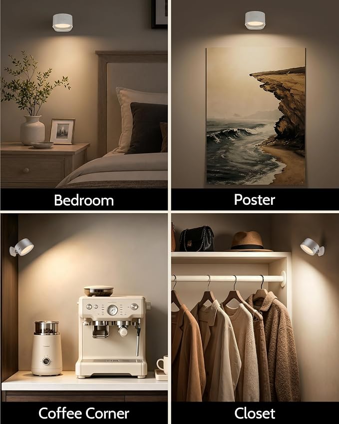 LED Wall Sconces, Rechargeable Wall Lights, White, 1 Pack | Cordless Design, 3 Color Temperatures, Dimmable, Remote & Touch Control, 360° Rotation, Bedroom & Living Room - Image 6