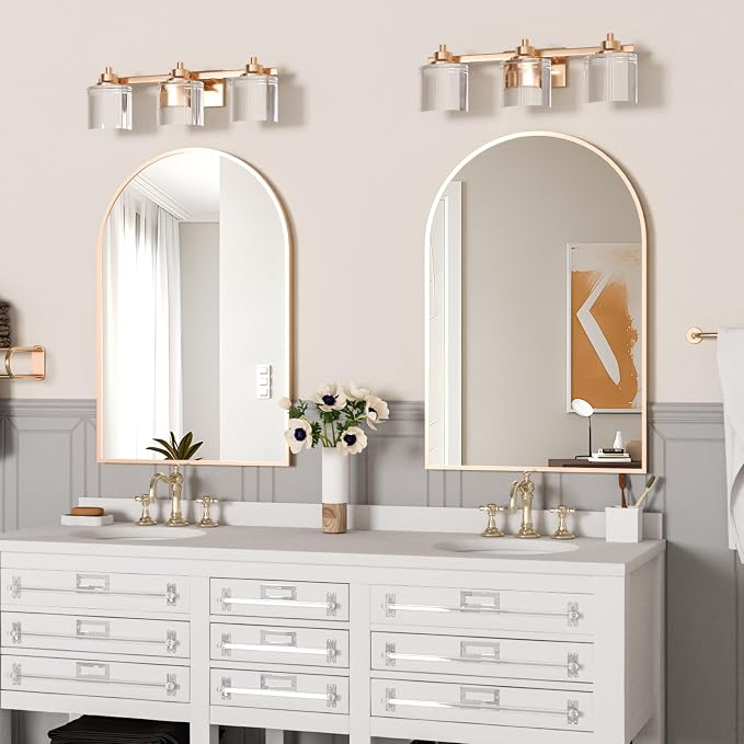 Wall Mounted Mirror, Arched Wall Mirror for Bathroom, 2 Pieces 24"x36" Arch Bathroom Mirror with Metal Frame, Gold Vanity Mirror Decor for Mantle, Bedroom, Entryway, Living Room by NEUWEABY