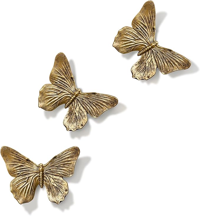 GUSFREUD 3D Butterfly Wall Decor Set – Resin Wall Decor for Living Room, Bedroom, Bathroom, Dining Room, Outdoor and Gallery Walls - Antique Copper - Set of 3 by GUSFREUD