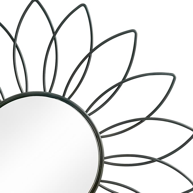 3 Pack Metal Mirrors for Wall Sunburst Wall Mirrors Home Décor Decorative Hanging Wall Art for Living Room Bedroom Entryway (Black2, Flowers) - Image 2