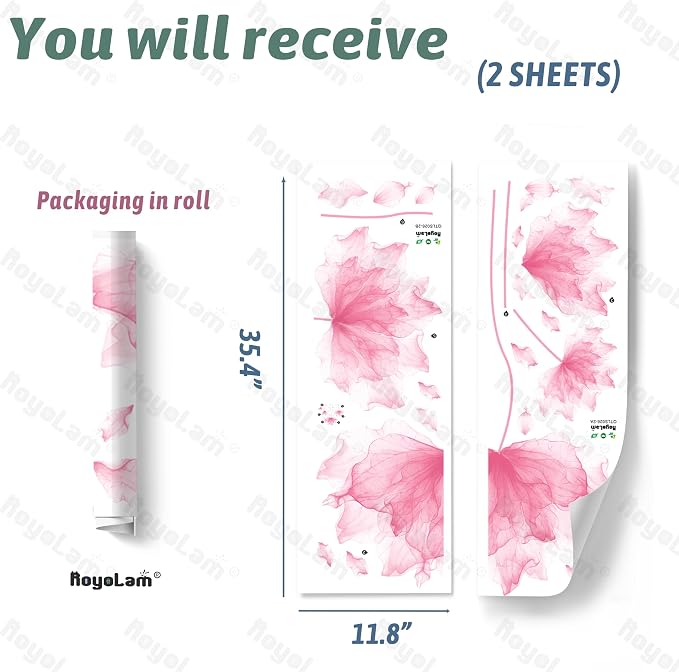 39.3'' x 32.6''Flower Petal Wall Decal Floral Wall Sticker (Pink) | Removable waterproof peel and stick wall art for nursery, baby room, classroom, living room, bedroom, office and bathroom - Image 4
