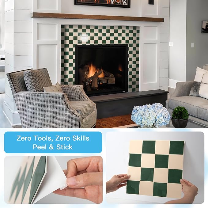 Art3d Grid Tile Peel and Stick Backsplash, 10-Pack, Dark-Green & Warm White | 12 x 12 Inch, Enhanced Thickness, Superior Adhesion, Moisture Resistant, Long-Lasting, Minimalist Look, for Kitchen Decor - Image 8