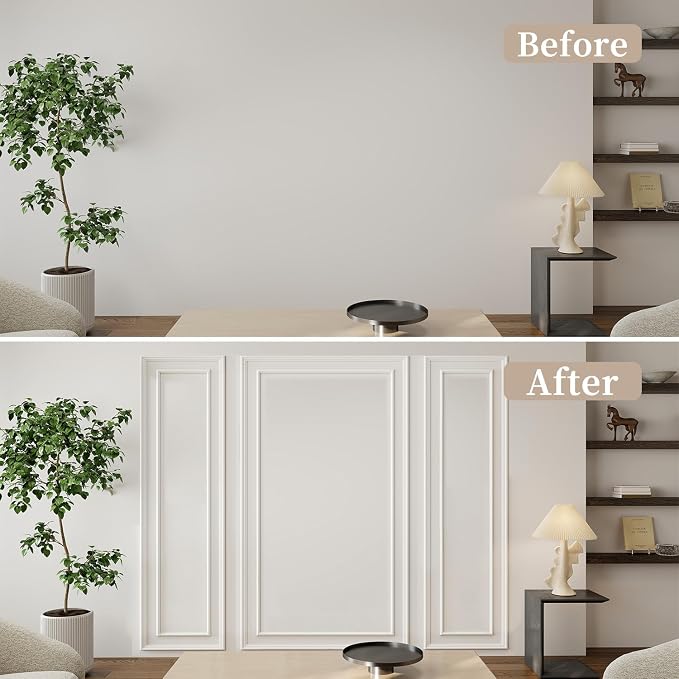 JBER Peel and Stick Wall Molding Kit, 6 Pre-Cut Bilinear Panels, White | Ready-to-assemble pre-cut molding, 3D trim panels for interior wall décor, living room & bedroom accent wall - Image 4