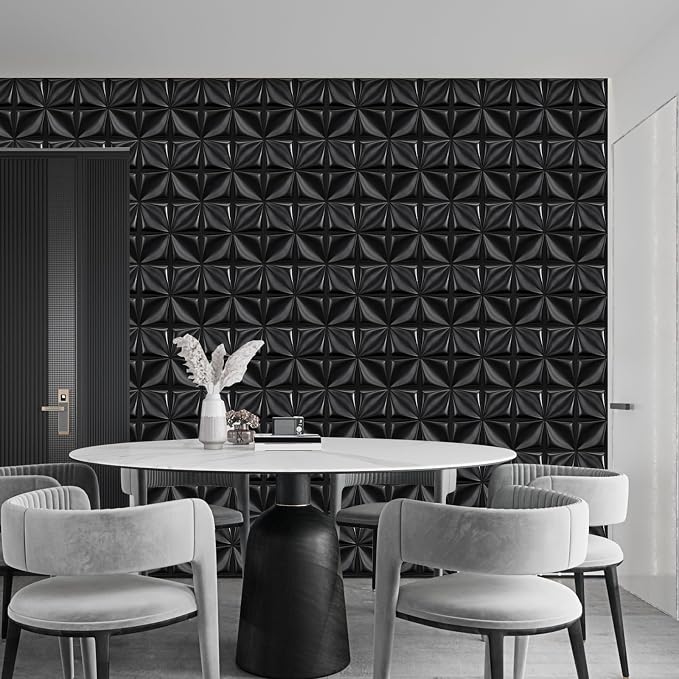 Heikki 30 Pack 3D Wall Panel for Interior Wall Décor, PVC Flower Textured Wall Panels for Living Room Bedroom Hotel Office, 11.8"x11.8", Double-Sided Tape (Black-SYH) - Image 7