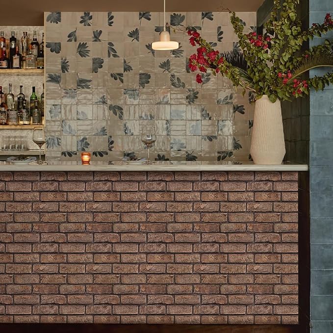 Commomy 3D Peel and Stick Brick Tiles 10 pcs 11.8" x 11.8" for Wall Decor | Small Size Thin PVC Faux Brick Wall Panels Brick Wallpaper for Kitchen Backsplash,Living Room,Fireplace(Covers 9.7 sq.ft) - Image 3