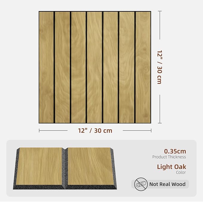 WADILE Peel and Stick Wood Slat Wall Panels 12x12in PVC 10 Pack | Decorative wall panels, self adhesive, living room, bedroom, accent wall, not real wood - Image 2