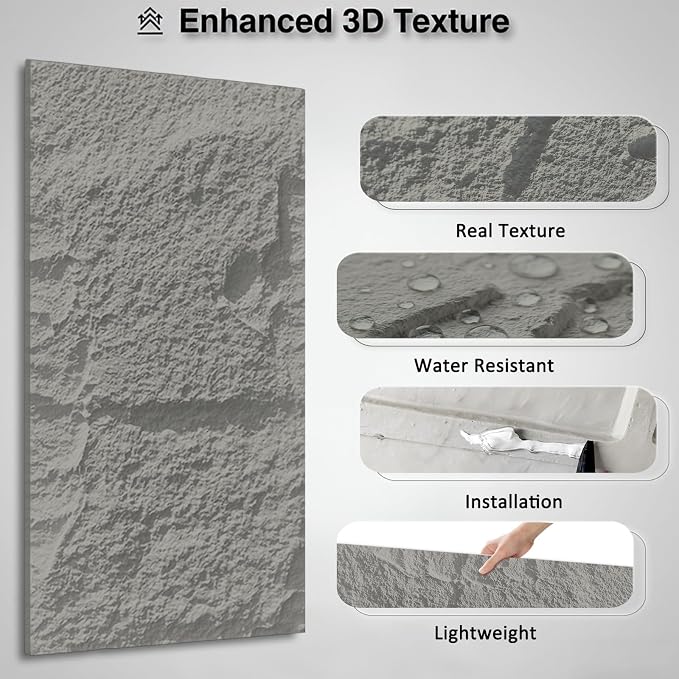 3D Faux Stone Wall Panels， 4 PCS PU Wainscoting Panel 47.2" x 23.6"×1.18 | Light Gray - Image 3