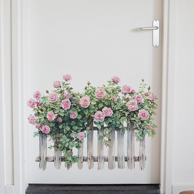Romantic Rose Decals Floral Wall Decor, Rose Vine Fence Flowers Stickers Wall Art Murals, Flower Pattern Self-Adhesive Stickers for Girls Bedroom Living Room Nursery Decor - Image 6