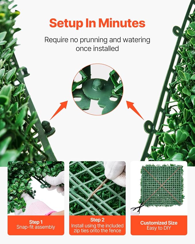 VEVOR Artificial Grass Wall Panels, 12 PCS 20 x 20 inch, 3D Combination Greenery Boxwood Panel for Indoor Outdoor Green Decor & Ivy Fence Covering, Privacy Backdrop Wall Hedge Screen for Garden - Image 4
