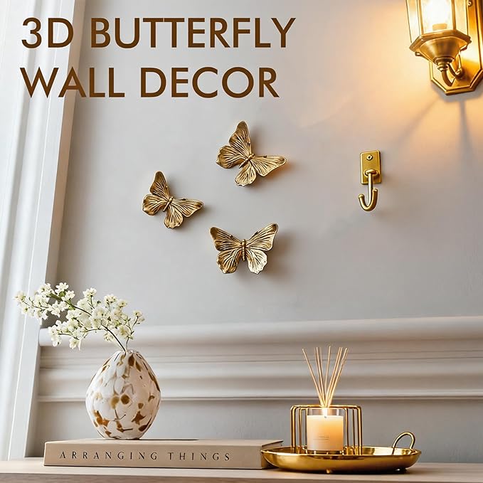 GUSFREUD 3D Butterfly Wall Decor Set – Resin Wall Decor for Living Room, Bedroom, Bathroom, Dining Room, Outdoor and Gallery Walls - Antique Copper - Set of 3 - Image 3