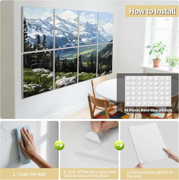 Art3d Acoustic Wall Panels, 48 x 32 in Set, 8-Pack Decorative Wall Art | UV-printed polyester, helps reduce echo, sound absorbing decor for living room, bedroom, office, studio and gaming room - Image 7