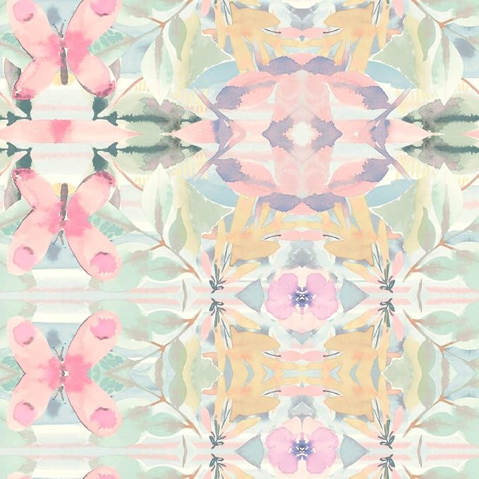 RoomMates RMK10853WP Pink Synchronized Geometric Peel and Stick Wallpaper 20.5" x 16.5 feet, White by RoomMates