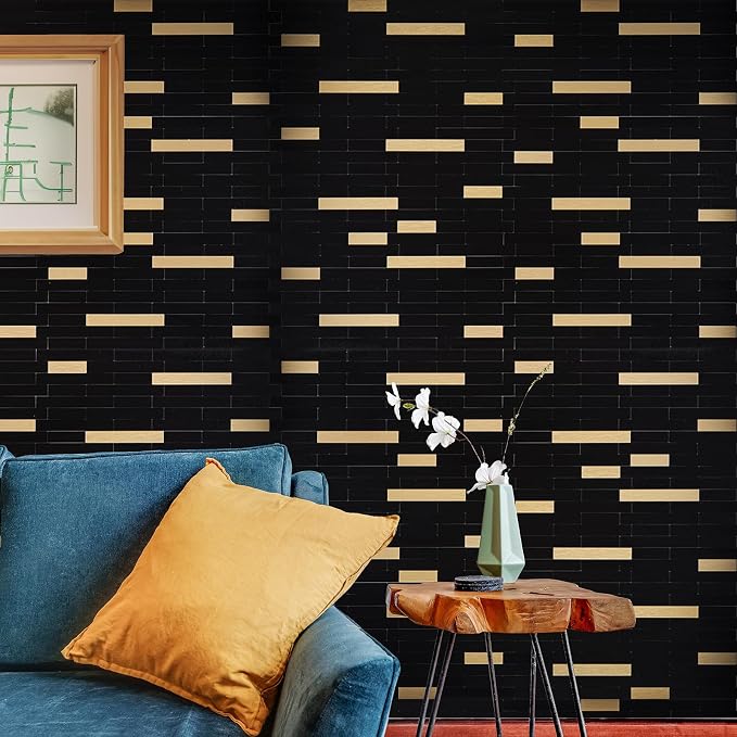 StyloVue 2 Sheets Peel and Stick Tile Backsplash, Black with Metal Gold Look Stick on Tile Upgrade Your Kitchen Backsplash, RV, Fireplace - Image 7