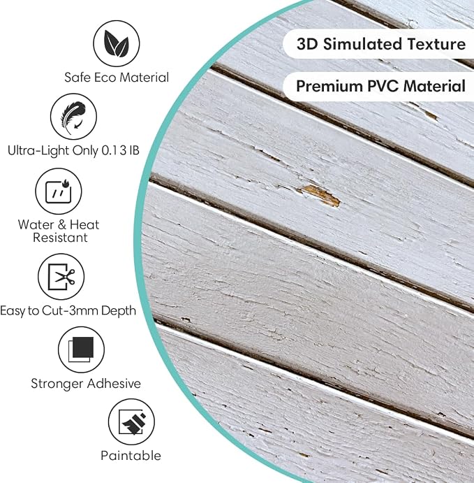 Commomy 3D Faux Wood Wall Stickers Peel and Stick 10 Pcs 11.8" x 11.8" | Ultralight Thin PVC Fake Wood Wallpaper for Kitchen Backsplash,Bathroom,Interior Wall Decor(9.7sq.ft) - Image 3