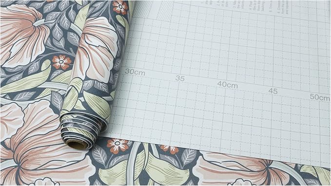 HAOKHOME William Morris Style Peel and Stick Wallpaper Floral Terracotta | Vintage Textured Renter Friendly Removable Wall Paper Grey Yellow Bathroom Bedroom Self Adhesive Contact Paper 17.3in x 9.8ft - Image 9