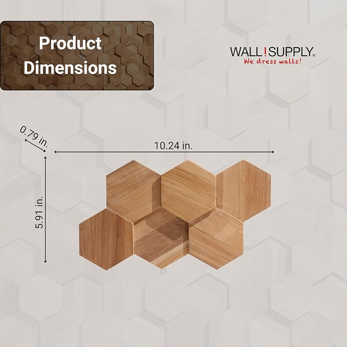 Wall!Supply 3D Wall Panels – Reclaimed Hexagon Asian Teak Wood in Natural – Home Decor Wallpaper Alternative for Living Room, Bedroom & Office – Easy DIY Installation – 25 Pack, Covers 10.5 Sq Ft | Real Reclaimed Asian Teak, Wallpaper Alternative, Easy... - Image 4