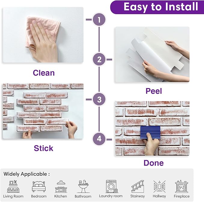 3D Faux Brick Wall Panels Peel and Stick, Designed for Quick DIY | White with Red, 10 Pcs 15.7" x 11.8", Brick-Look, Light PVC Fake Brick Covering Tiles for Wall Renovation, Cover 12.9 sq ft - Image 8