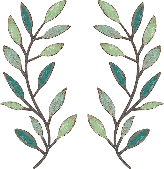 Zhengmy 2 Pcs Metal Leaf Wall Art Vine Branch Decor,Gradient Green | Olive Branch Metal Decor for Living Room Hallway, Symmetrical Leaf Pair for Doorway Entryway, Lightweight Hanging Art Design by Zhengmy