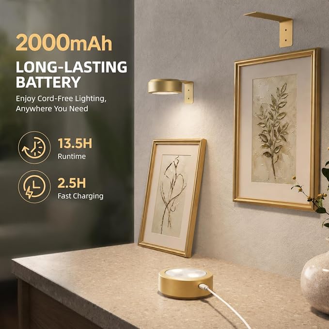EZVALO Picture Lights for Wall, 2000mAh Rechargeable Battery Magnetic Poster Lights with 3 Color Temps & 12 RGB, Remote Dimmable Timer Painting Light, Wall Decor Light for Art Display, Frame (6 Pack) - Image 4