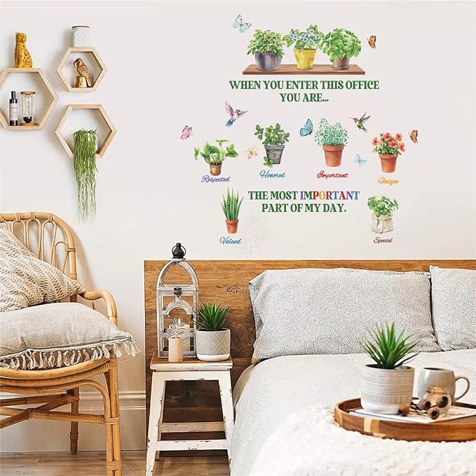 LHIUEM Office Wall Decals Inspirational Quotes, Motivational Plant Wall Stickers, Peel and Stick Botanical Wallpaper, Positive Affirmation Murals, Classroom Teacher Decor, Home Office Decorations - Image 2