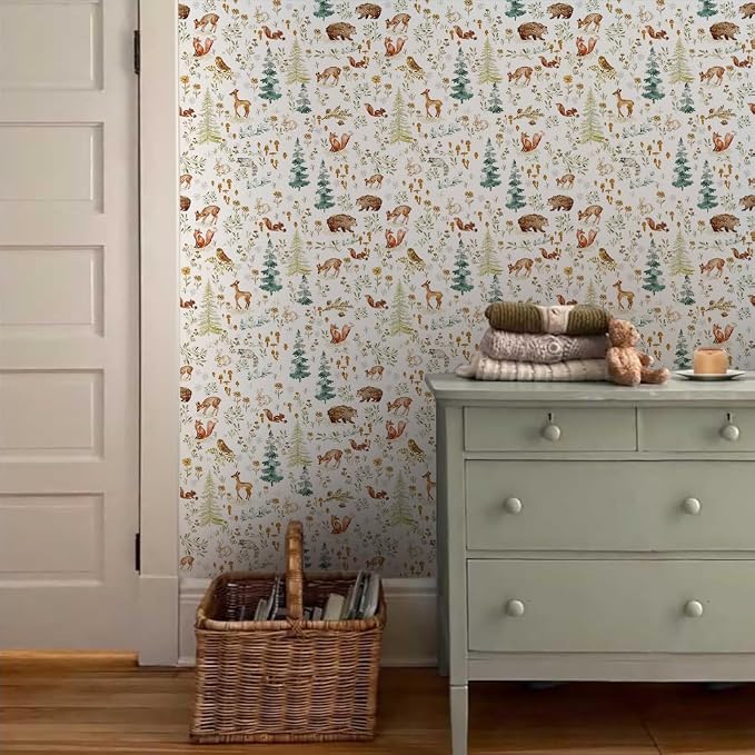 Fairy Animals Forest Deer Cute Owl Rabbits Trees White Peel and Stick Wallpaper Wall Decor Self Adhesive Wall Paper Stick on Easy Peel Off Contact for Renter Apartment - Image 3